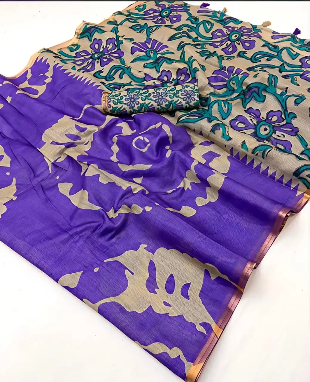 Linen Cotton All-Over Printed Contrast Pallu Saree
